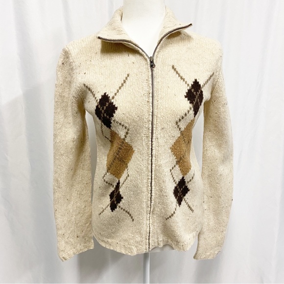 Eddie Bauer Sweaters - Y2K Eddie Bauer 100% Wool Zip Up Argyle Knit Sweater